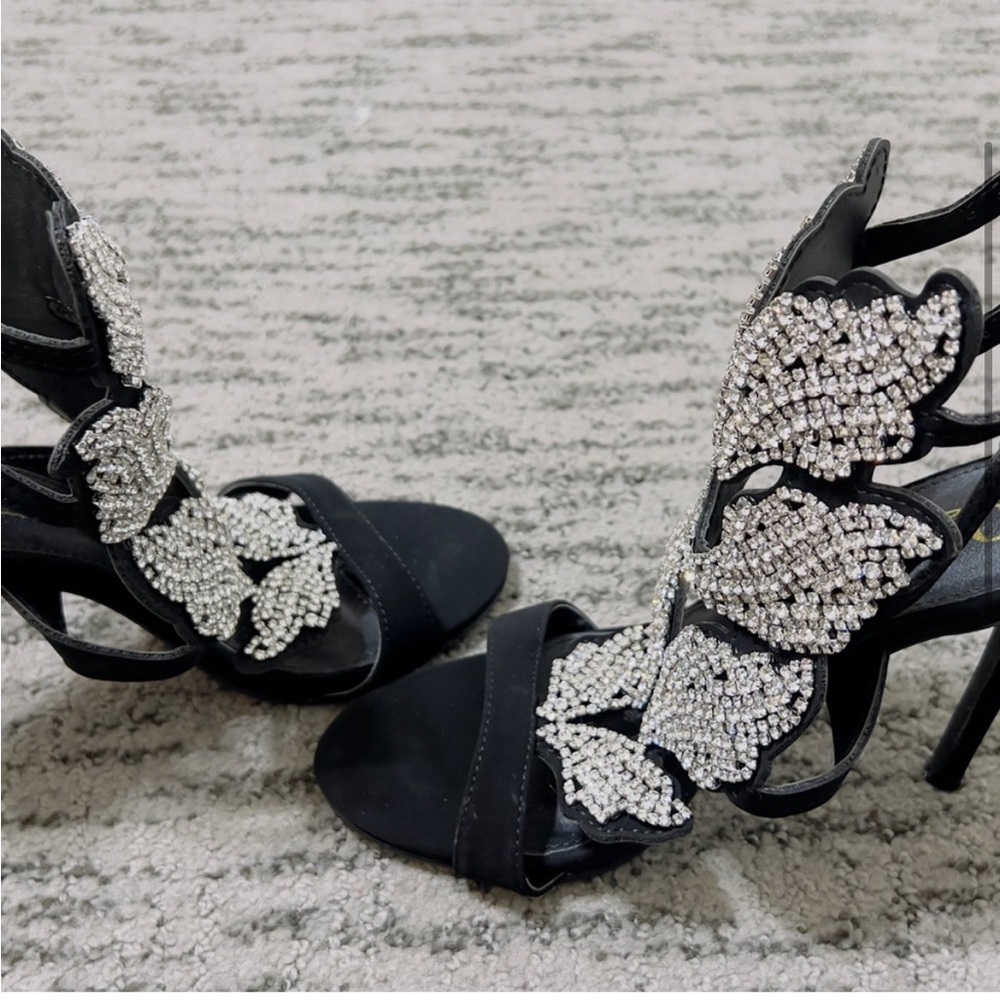 Olivia Black Buckle Rhinestone Diamond Heels - Picture 2 of 12